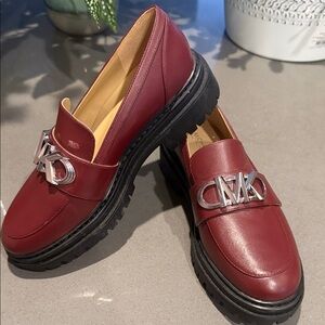 Michael Kors Deep Red Loafers with Silver Logo
